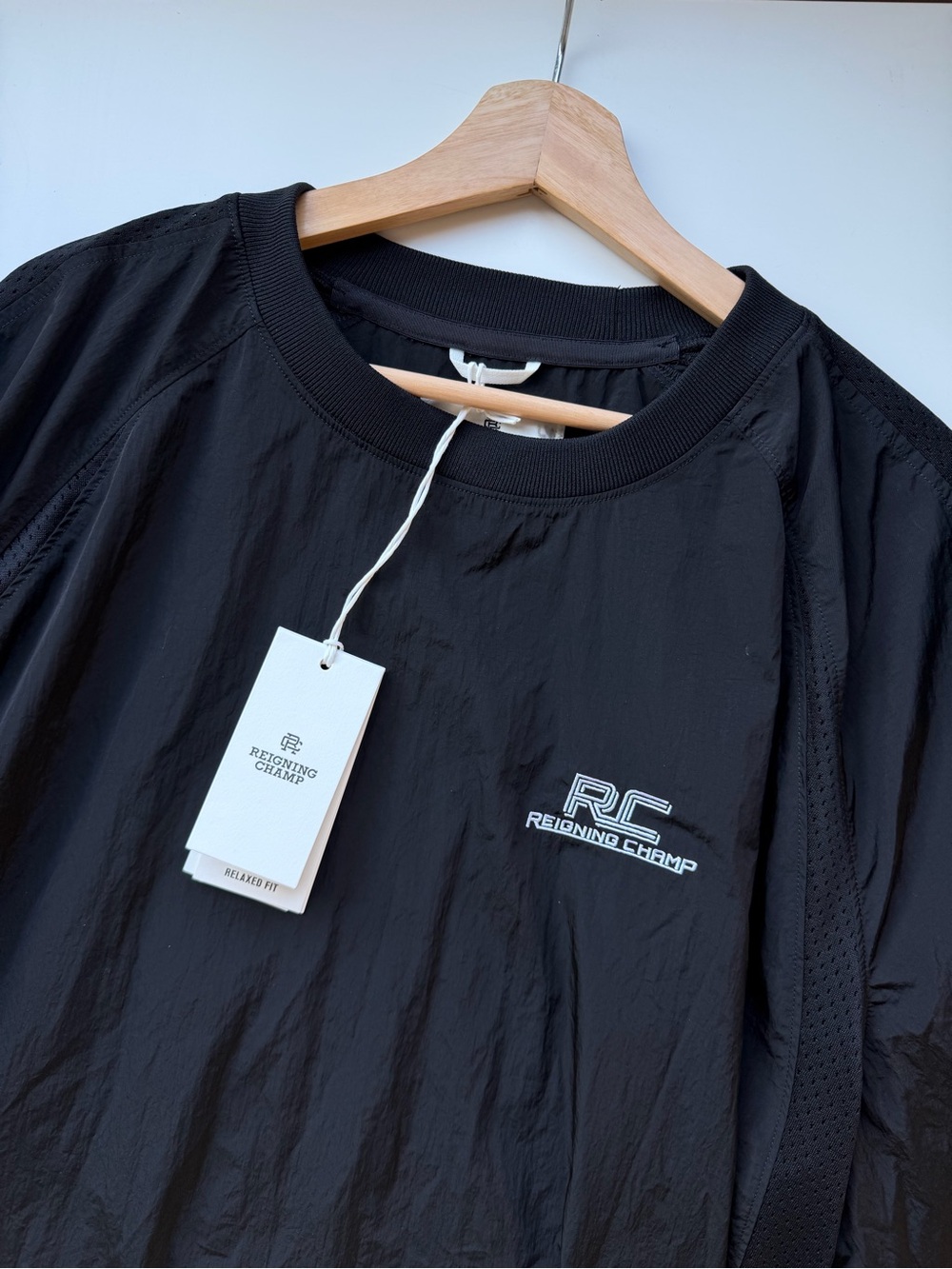 Reigning Champ Nylon Radar Black RC Logo Crewneck Sweatshirt